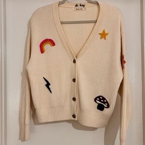 Marine Layer Cream Cardigan with Embroidered Shapes